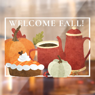 Willkommen Herbst, Kürbiskaffee und Kuchen Fensteraufkleber