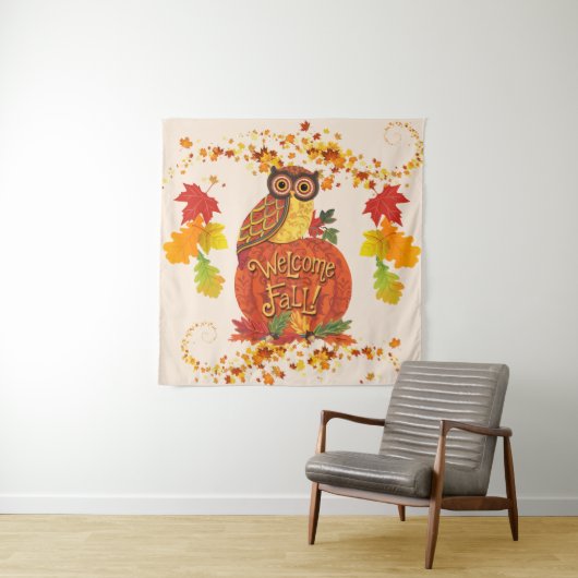 Willkommen Herbst Owl Herbstbelebt Selfie Hintergr Wandteppich (Beispiel)