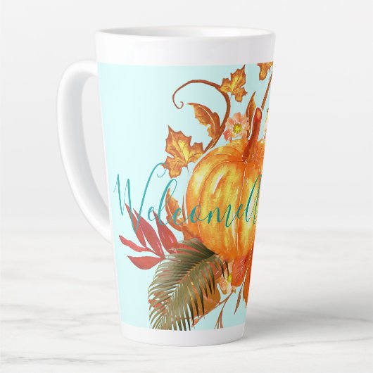 Willkommen Herbst Tropischer Fall Pumpkin Seashell Milchtasse (Linke Ecke)