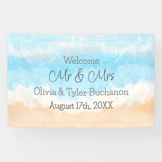 Willkommen Herr und Frau Coastal Wedding Banner (Horizontal)