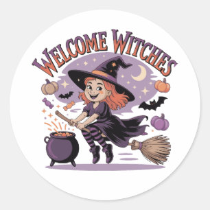 Willkommen Hexen - Süße Halloween-Hexe Runder Aufkleber