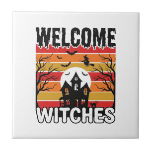 Willkommen Hexen Vintage Halloween Gravur Design Fliese