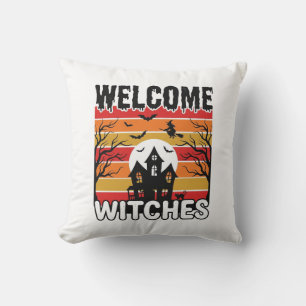 Willkommen Hexen Vintage-Halloween-Gravurdesign Kissen