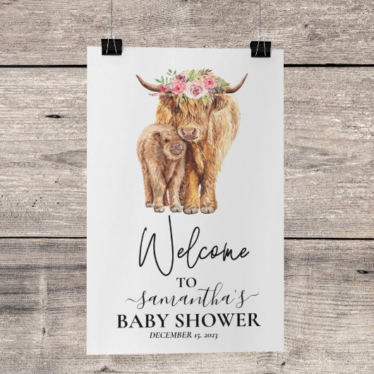Willkommen Highland Cow Calf Baby Dusche Poster
