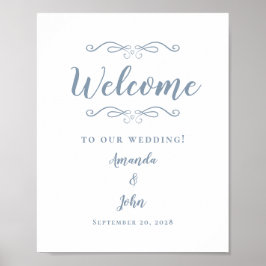 Willkommen Hochzeit Elegante Kalligrafie Dusty Blu Poster