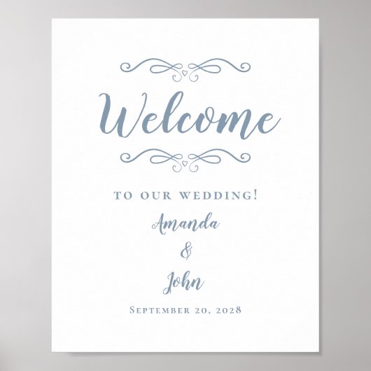 Willkommen Hochzeit Elegante Kalligrafie Dusty Blu Poster (Vorne)