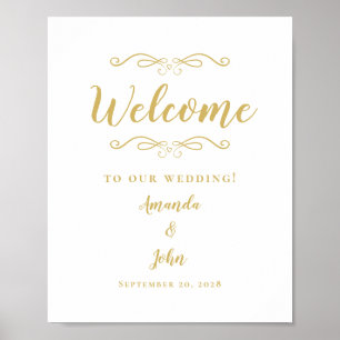 Willkommen Hochzeit Elegante Kalligrafie Gold & We Poster