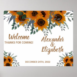 Willkommen Hochzeit Sonnenblume Grünposter Poster