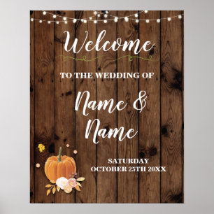 Willkommen Hochzeitposter Pumpkin Sign Wood Harves Poster