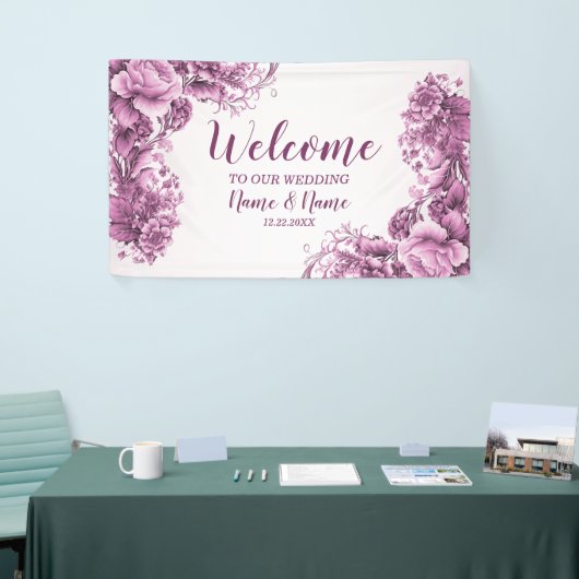 Willkommen Hochzeitsfeier Rosa Blume Elegante Mode Banner (Messeveranstaltung)