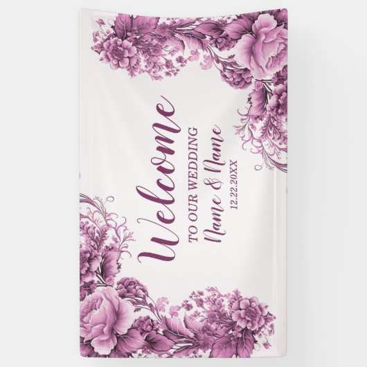 Willkommen Hochzeitsfeier Rosa Blume Elegante Mode Banner (Vertikal)