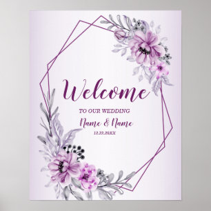 Willkommen Hochzeitsfeier Rosa Blumen Violett Lila Poster