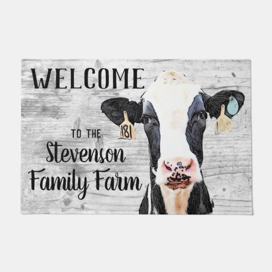 Willkommen Holstein Cow Tierfamilie Name Fußmatte (Vorderseite)
