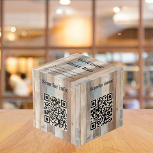 Willkommen Holz QR Codes Info Hotel Restaurant Tab Würfel