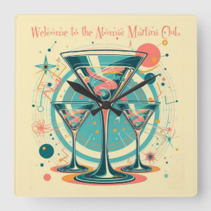 Willkommen im Atomic Martini Club Triple Play Quadratische Wanduhr