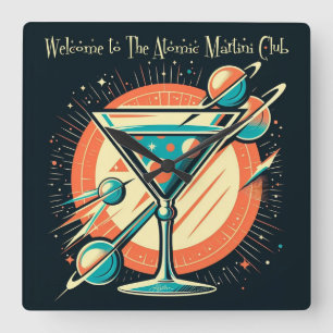 Willkommen im Atomic Martini Club Weltraumzeitalte Quadratische Wanduhr