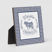 Willkommen im Bauernhaus Blue Gingham Fotoplatte (Vorderseite)