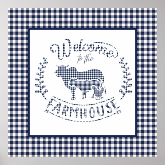 Willkommen im Bauernhaus Blue Gingham Poster (Vorne)