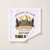 Willkommen im Camp Quitcherbitchin Happy Camper Badhandtuch Set (Waschlappen)