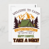 Willkommen im Camp Quitcherbitchin Happy Camper Postkarte (Vorne/Hinten)