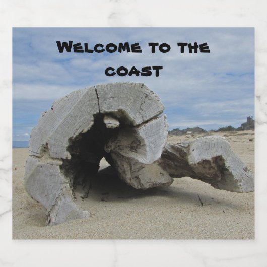Willkommen im Coast Driftwood Pacific Ocean Foto Bierflaschenetikett (Einzelnes Label)
