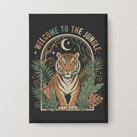Willkommen im Dschungel Vintage Tiger Retro Boho Button (Vorderseite)