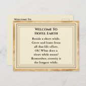 Willkommen im Hotel Earth Postkarte (Vorne/Hinten)
