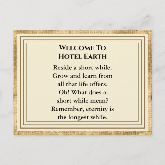 Willkommen im Hotel Earth Postkarte (Vorderseite)