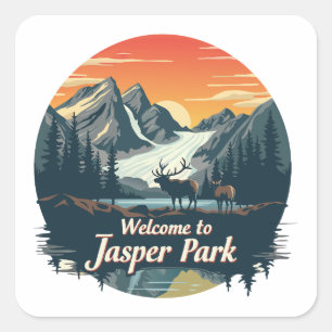 Willkommen im Jasper National Canadian Park Quadratischer Aufkleber