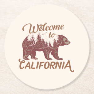 Willkommen im kalifornischen Bärenwald Runder Pappuntersetzer