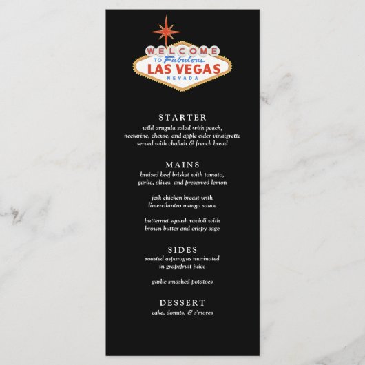 Willkommen im Las Vegas Wedding Rezeptionsmenü Menükarte (Vorderseite)