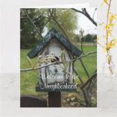 Willkommen im Nachbarschafts-Vogelhaus Karte (Gelbe Blume)