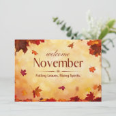 Willkommen im November Herbst Feiertagskarte (Stehend Vorderseite)