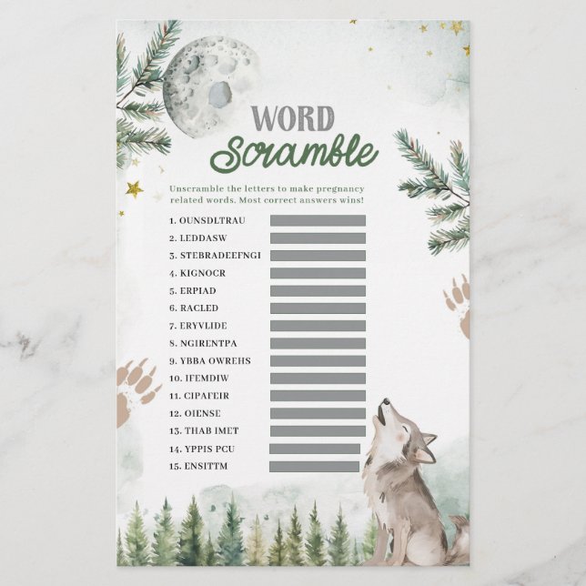 Willkommen im Pack Forest Wolf Word Scramble Game (Vorderseite)