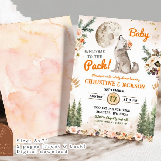 Willkommen im Pack Orange Wolf Co-Ed Baby Dusche Einladung