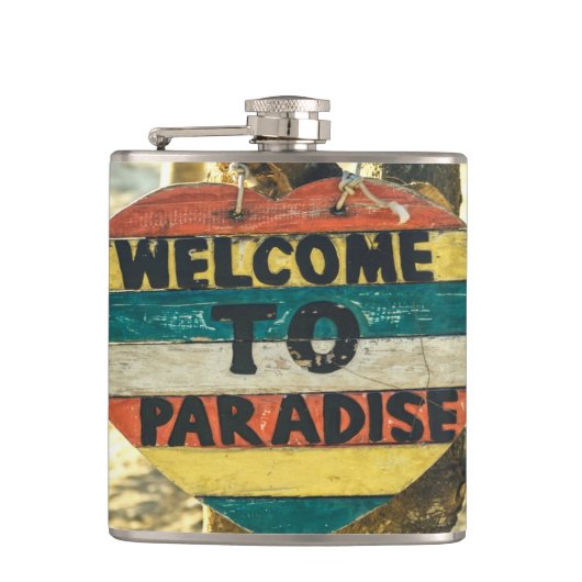 Willkommen im Paradies Beach Ocean Flachmann (Vorderseite)
