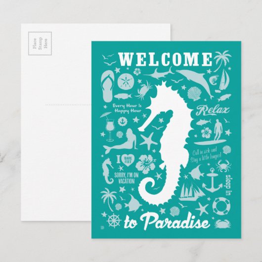 Willkommen im Paradies Postkarte (Vorne/Hinten)