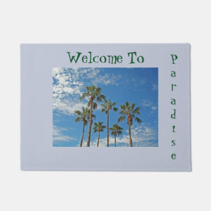 Willkommen im Paradise Gruß Palmen Trees Blue Sky Fußmatte