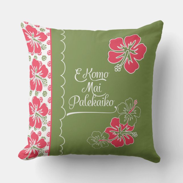 Willkommen im Paradise Hot Pink Hibiskus Hawaiian Kissen (Vorderseite)