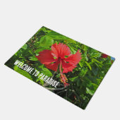 Willkommen im Paradise Tropical Blume Beach House Fußmatte (Schrägansicht)