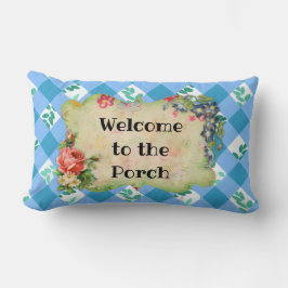 Willkommen im Porch Blue Country Gingham Pillow Lendenkissen