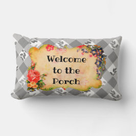 Willkommen im Porch Gray Country Gingham Pillow Lendenkissen