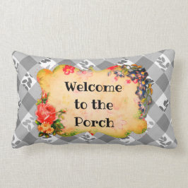 Willkommen im Porch Gray Country Gingham Pillow Lendenkissen