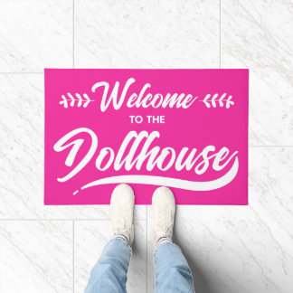 Willkommen im Puppenhaus Hot Pink Schrift Fußmatte