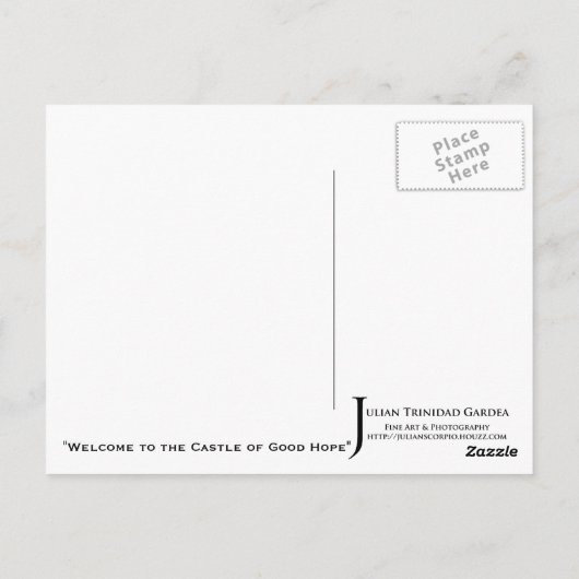 "Willkommen im Schloss der guten Hoffnung" JTG Art Postkarte (Rückseite)