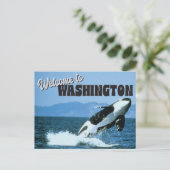Willkommen im Staat Washington mit Orca Whale Postkarte (Stehend Vorderseite)
