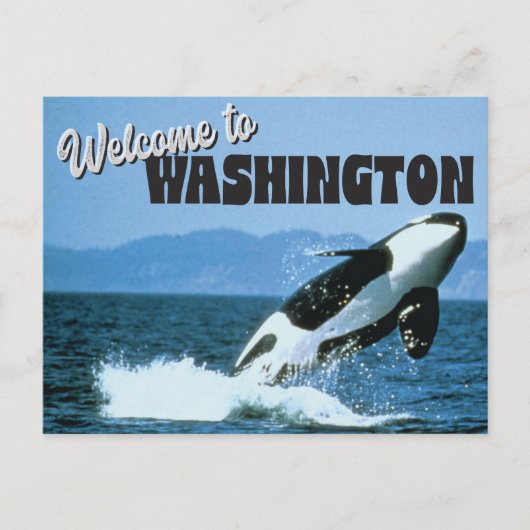 Willkommen im Staat Washington mit Orca Whale Postkarte (Vorderseite)