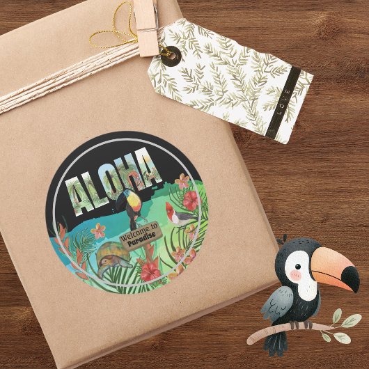 Willkommen im tropischen Paradies von Aloha Runder Aufkleber