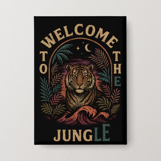 Willkommen im Vintage-Tiger-Dschungel Retro Button (Vorderseite)