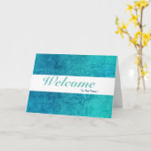 Willkommen im White Minimal Blue Abzeichen des Tea Karte (Gelbe Blume)